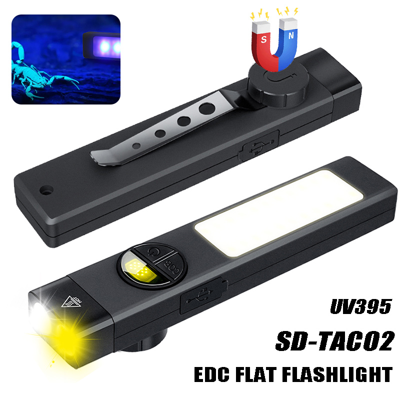 Outdoor Lighting Black - COB + LED ไฟฉายมัลติฟังก์ชั่นพร้อมแสง 395UV ไฟฉายชาร์จแบบพกพาพร้อมแม่เหล็กที่แข็งแกร่งโคมไฟฉุกเฉินสำหรับตั้งแคมป์กลางแจ้ง