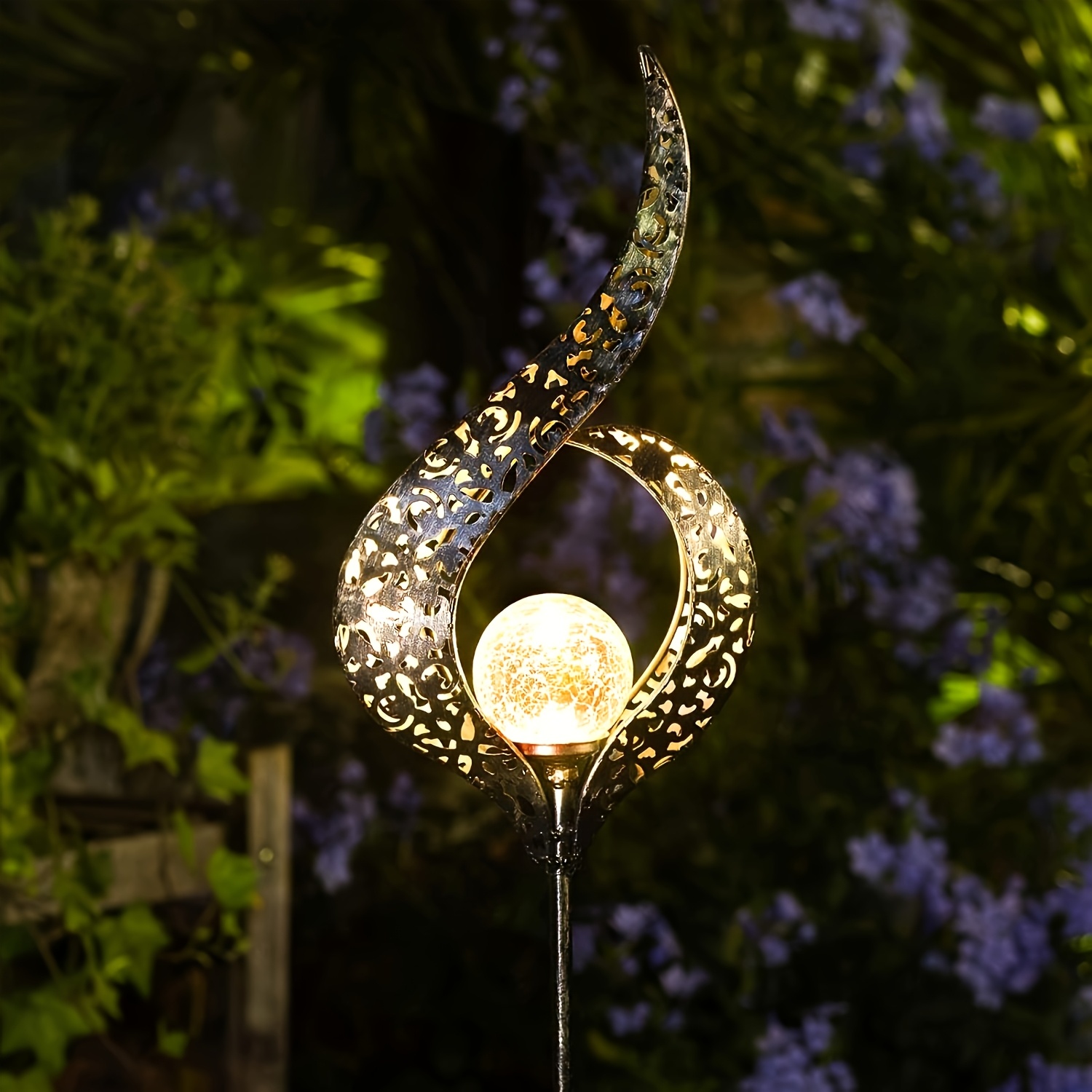 Outdoor Lighting Pathway - โคมไฟพลังงานแสงอาทิตย์สำหรับตกแต่งสวนกลางแจ้ง, โคมไฟพลังงานแสงอาทิตย์แบบปักดินสำหรับสวน, โคมไฟทรงกลมแก้วลายแตกแบบปักดิน, เหมาะสำหรับทางเดิน, สนามหญ้า, ลานบ้าน